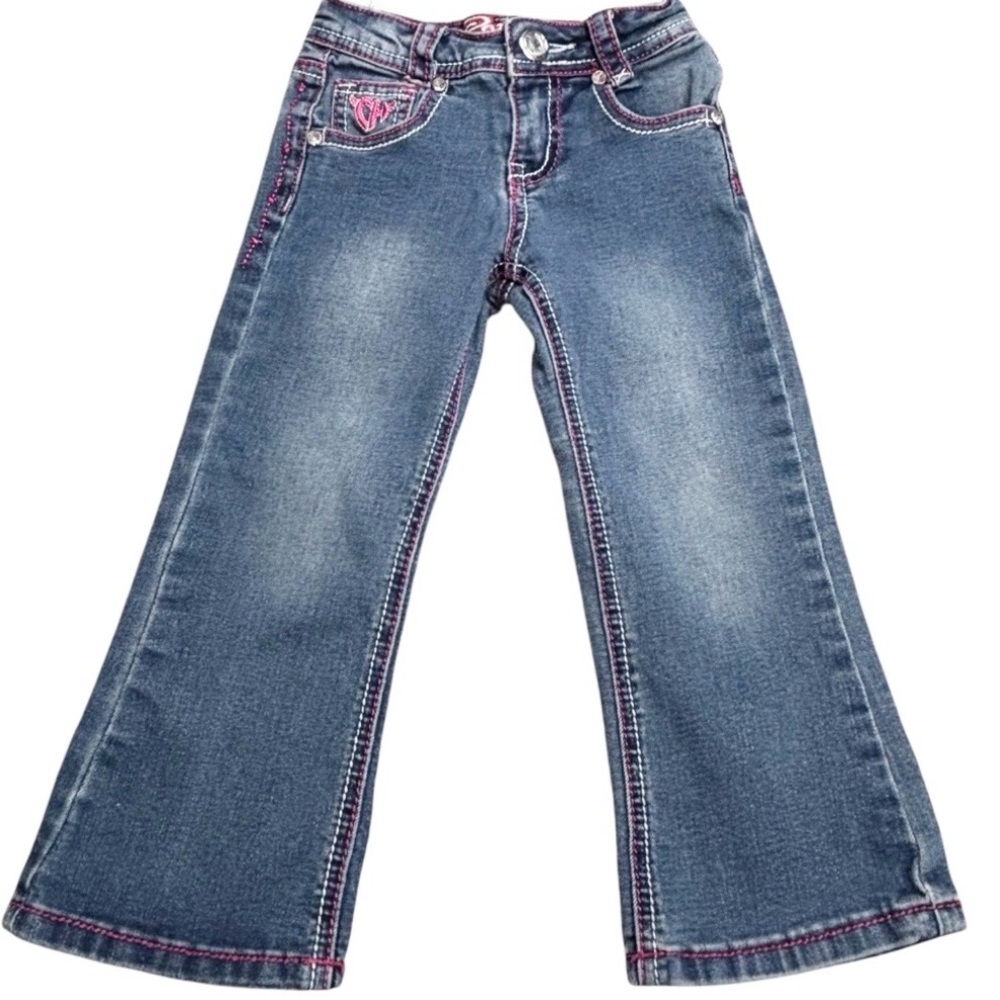 Cowgirl Hardware Pink Stitch Barbed Wire Design Pockets Jewel Hardware Jeans 3T